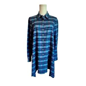 Worth 100% Wool Flannel Button Front Asymmetrical Plaid Women’s Tunic Shirt Sz M